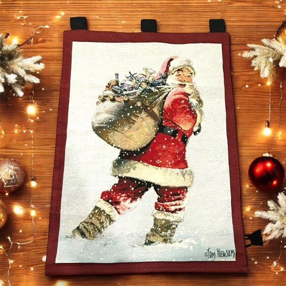 Christmas Wall Hanging Tapestry Tom Newsom Holiday Wishes Sants 36in x 26in